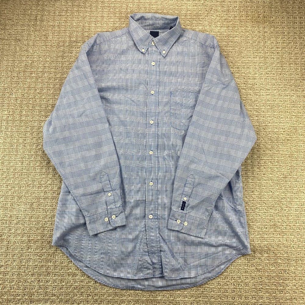 Dunning Shirt Men Extra Large XL Blue White Checkered Button Down Long Sleeve